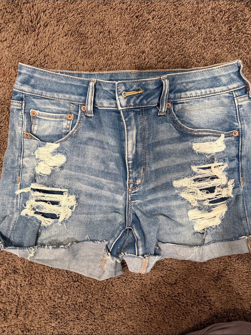 American Eagle Outfitters Light Blue Distressed Denim Shorts